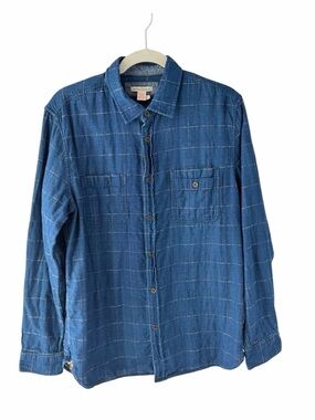 carbon2cobalt Navy Blue 100% Cotton Flannel Plaid Button-Up Classic Casual Shirt